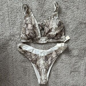 Aerie Snake Print Bikini - Brown and Cream